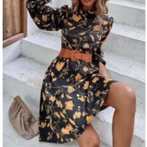 Floral Print Mock Neck A-Line Women’s Dress sz XS- fits like a Small